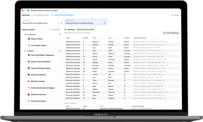 Sideline Captions Roster Manager