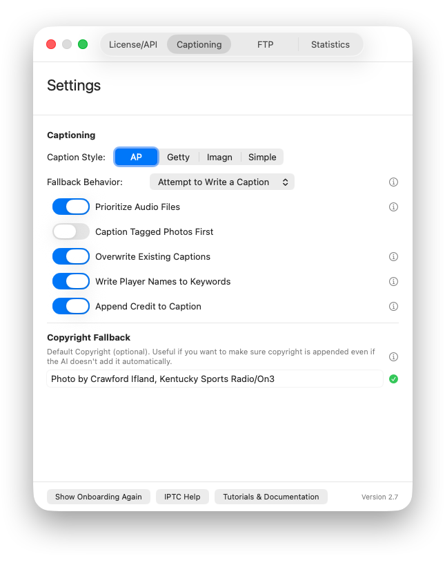 Image processing settings